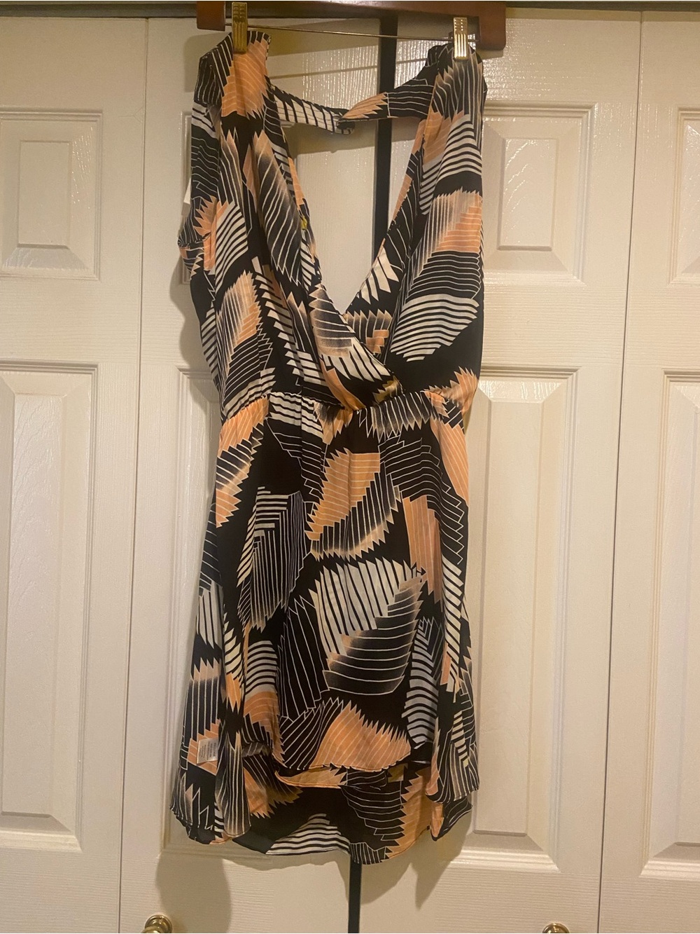Parker Black Mini Dress with Cream and Tan Leaf Print